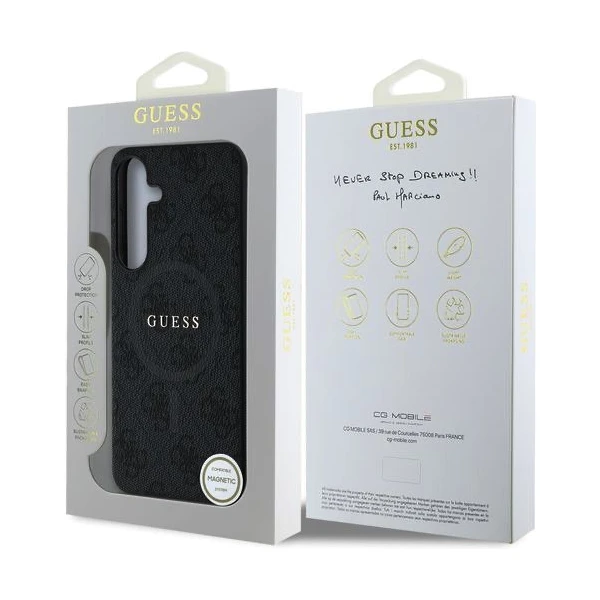 Guess PU Leather 4G Colored Ring MagSafe kryt Samsung Galaxy S25 černý