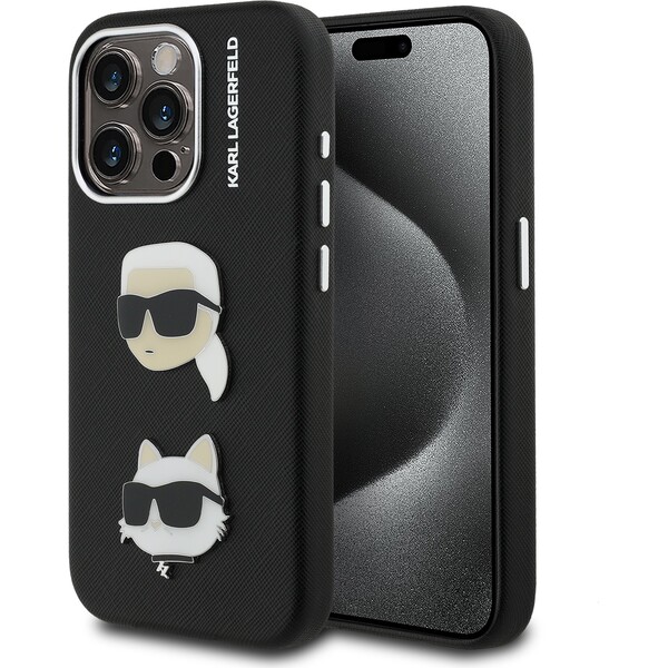 Karl Lagerfeld Grained PU K&CH Heads kryt iPhone 15 Pro černý