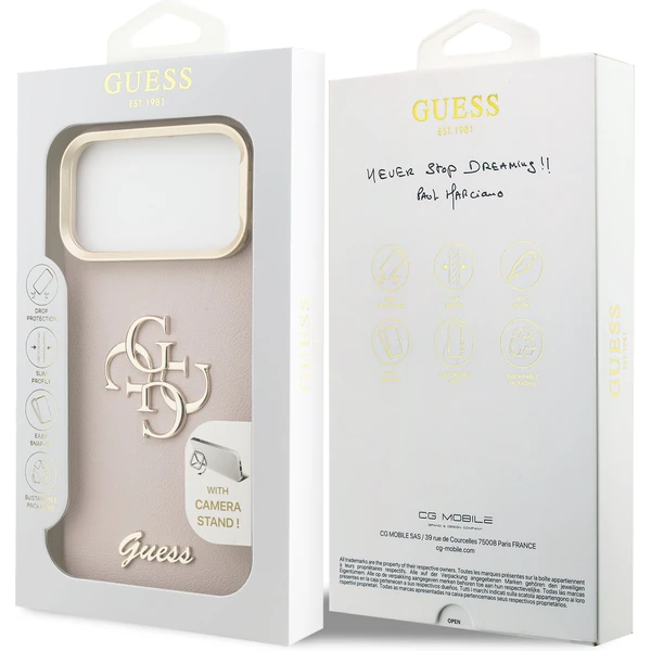 Guess PU Grained 4G Logo Stand Camera Frame kryt iPhone 17 Pro Max růžový - Pouzdra - Obrázek 00dc78dc94d343349a1a77f86ed04f32