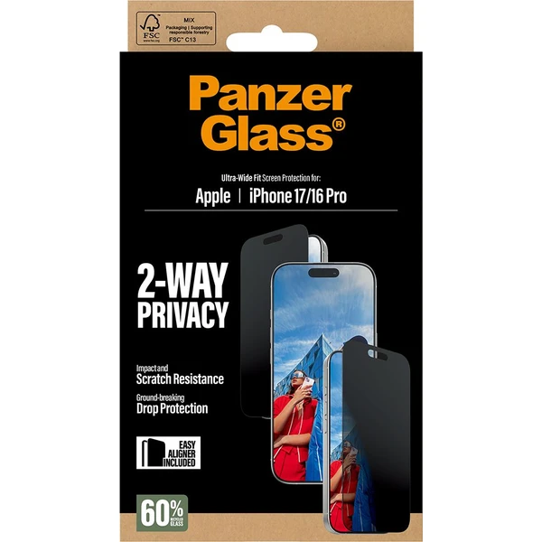 PanzerGlass® Privacy sklo Apple iPhone 17/16 Pro s instalačním rámečkem - Ochranné folie a skla - Obrázek 01KH000K01