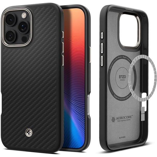Spigen Enzo Aramid kryt iPhone 16 Pro Max black natural