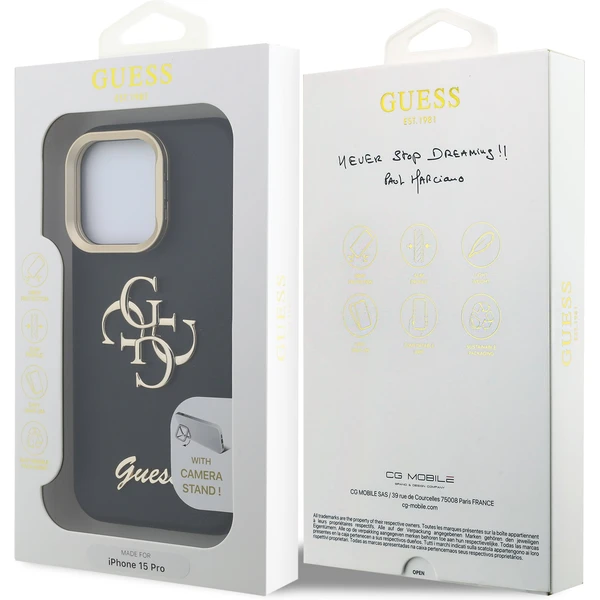 Guess PU Grained 4G Logo Stand Camera Frame kryt iPhone 15 Pro černý - Pouzdra - Obrázek 01ea23b8a62041d49ee4cfdbc910af08