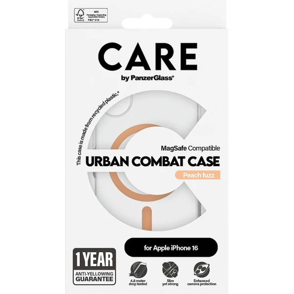 PanzerGlass® CARE kryt Apple iPhone 16 MagSafe Urban Combat čirý/broskvový - Pouzdra - Obrázek 0208000P01