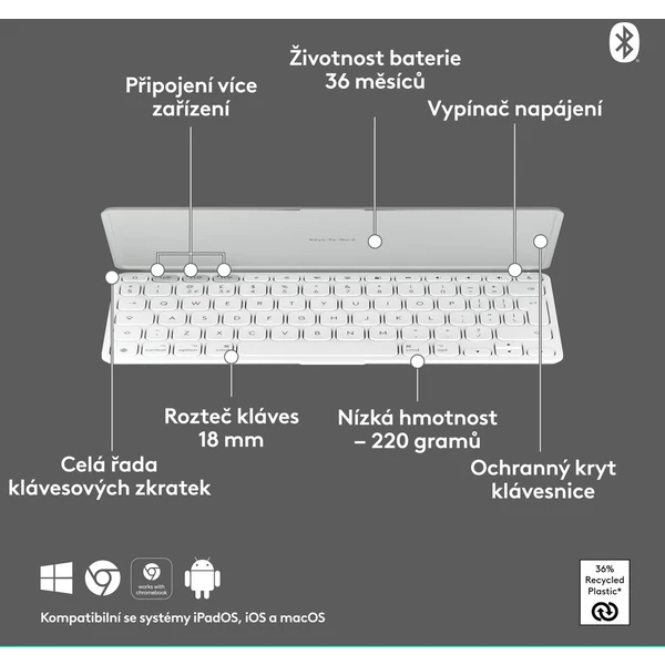 Logitech Keys to go 2 Apple bezdrátová US klávesnice šedá - Klávesnice - Obrázek 0245000J01
