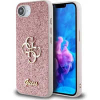 Guess PU Fixed Glitter 4G Metal Logo kryt iPhone 17e/16e růžový - Pouzdra