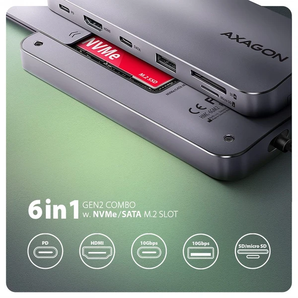 AXAGON HMC-6GM2 6v1 USB-C hub - Dokovací stanice - Obrázek 02W3000L01
