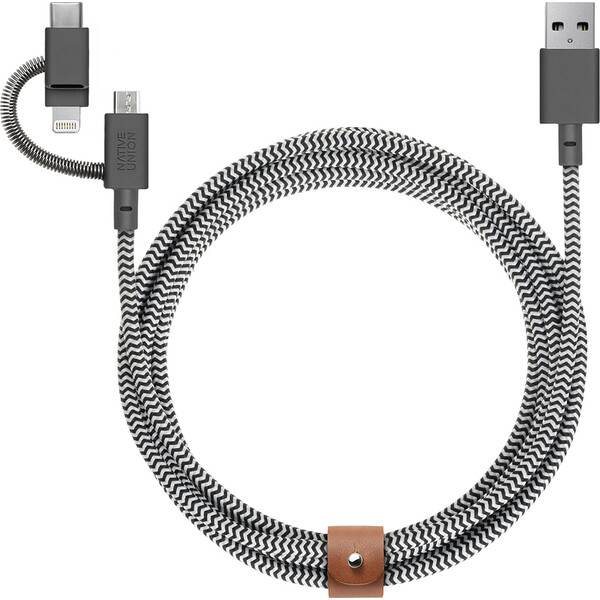 Native Union Belt Cable Universal USB-A/USB-C/Micro USB/Lightning kabel 2m zebra