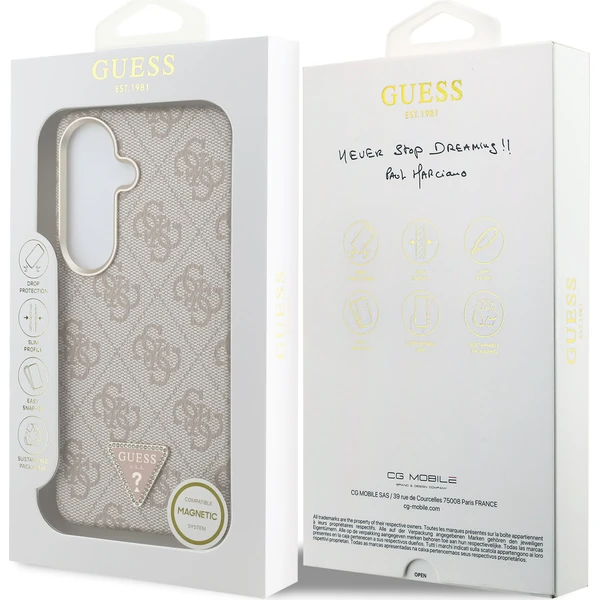 Guess PU Leather 4G Strass Triangle Logo Gold Frame Magnetic kryt Samsung Galaxy S26 růžový - Pouzdra - Obrázek 04571c87476846848a04224297a734bf