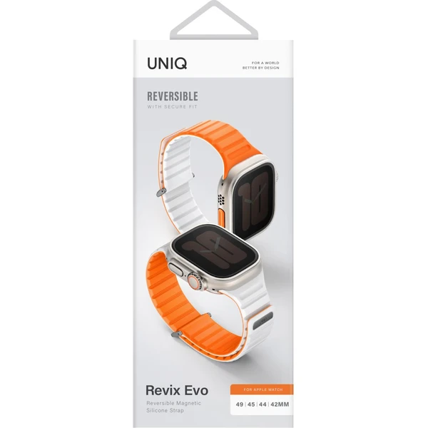 UNIQ Revix Evo oboustranný řemínek Apple Watch 49/46/45/44/42mm (oranžový/bílý) - Řemínky - Obrázek 04O5000O01