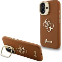 Guess PU Grained 4G Logo Stand Camera Frame kryt iPhone 16 hnědý - Pouzdra