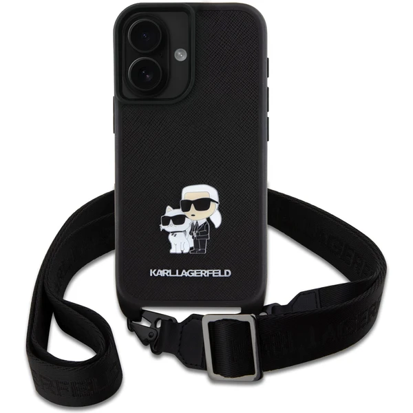 Karl Lagerfeld Saffiano Crossbody Popruh Metal Karl and Choupette kryt pro iPhone 16 Plus černý - Pouzdra - Obrázek 05ec6d6c538c4920b50f609d8fb0dc06