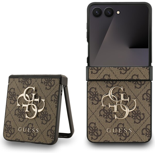Guess PU 4G Metal Logo kryt Samsung Galaxy Z Flip 7 hnědý