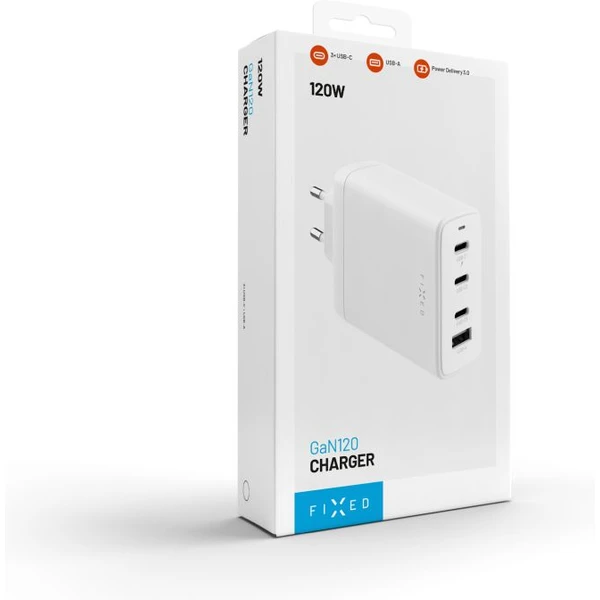 FIXED GaN nabíječka s 3xUSB-C a USB-A, PD 3.0, 120W, bílá - Nabíječky - Obrázek 06bce83246094eb49a7327d8e7daf9de