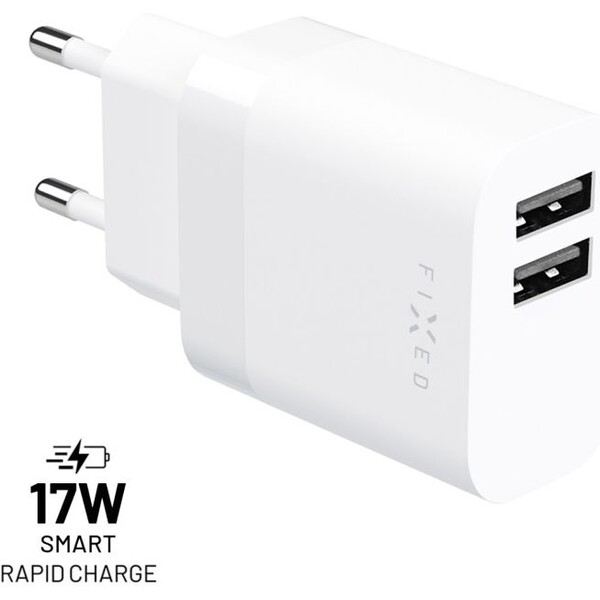 FIXED nabíječka s 2x USB-A, 17W, bílá