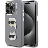 Karl Lagerfeld Grained PU K&CH Heads kryt iPhone 15 Pro Max šedý - Pouzdra