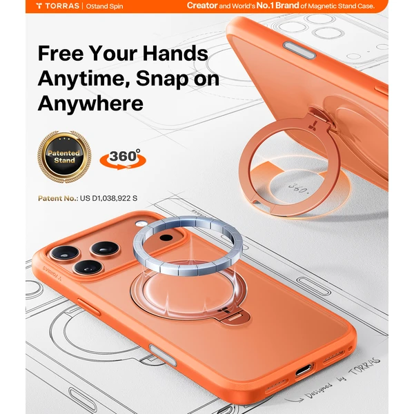 Torras Ostand Q3 Spin MagSafe kryt iPhone 17 Pro Max energy orange - Pouzdra - Obrázek 078fa772dcc24d90aa53e6693e6975ca