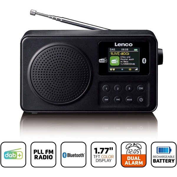 Lenco PDR-033 rádio DAB+/FM s Bluetooth černé Černá