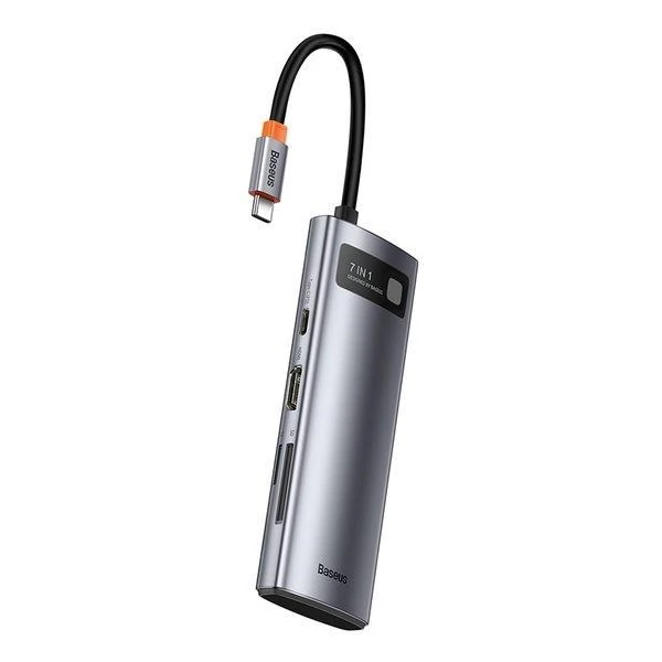 Baseus Metal Gleam Series 7v1 HUB Type-C (USB-C PD 100W, USB-C, 2* USB 3.0, HDMI, SD TF port) šedý - USB huby - Obrázek 084SF00101