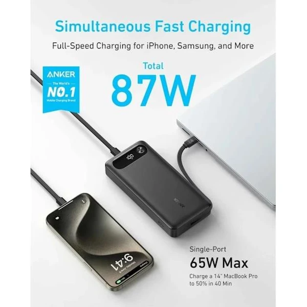 Anker Power Bank (20000mAh) 87W, s USB-C kabelem černá - Powerbanky - Obrázek 0852f8994b954caf9a5a9059ab992dec