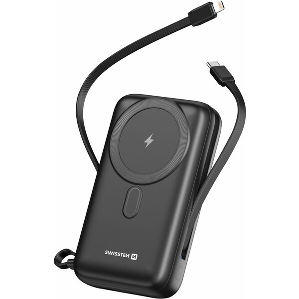Swissten MagSafe powerbanka 20 000 mAh PD 20W, s USB-C/Lightning černá