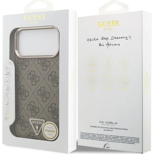 Guess PU Leather 4G Strass Triangle Logo Gold Frame MagSafe kryt iPhone 18 Pro Max hnědý - Pouzdra - Obrázek 08eb5a59a0cb4e1e9b72b44c5730d9ce