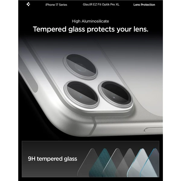 Spigen Glass tR EZ Fit Optik Pro XL sklo na fotoaparát iPhone 17 Pro Max stříbrné - Ochranné folie a skla - Obrázek 0905be4578294f8d931200296e04c2aa