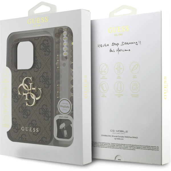Guess PU 4G Metal Logo Strap kryt iPhone 15 Pro Max hnědý - Pouzdra - Obrázek 093e5119bf884627b5171ccdad2f53d2