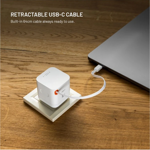 FIXED GaN nabíječka s 2xUSB-C, PD 3.0, se samonavíjecím kabelem, 65W, bílá - Nabíječky - Obrázek 09ab58d3d6c44b34972c4b592b0bfd38