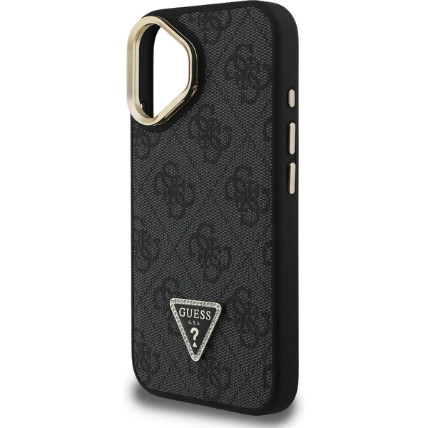 Guess PU 4G Strass Triangle Logo Stand Camera Frame MagSafe kryt iPhone 16 černý - Pouzdra - Obrázek 09bb90ab70a44531999254e411545184