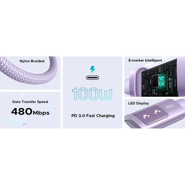 UGREEN Uno USB-C/USB-C napájecí kabel 100W 1m fialový - Kabely a redukce - Obrázek 09cd2e45896f4e008b95d208d007ee96