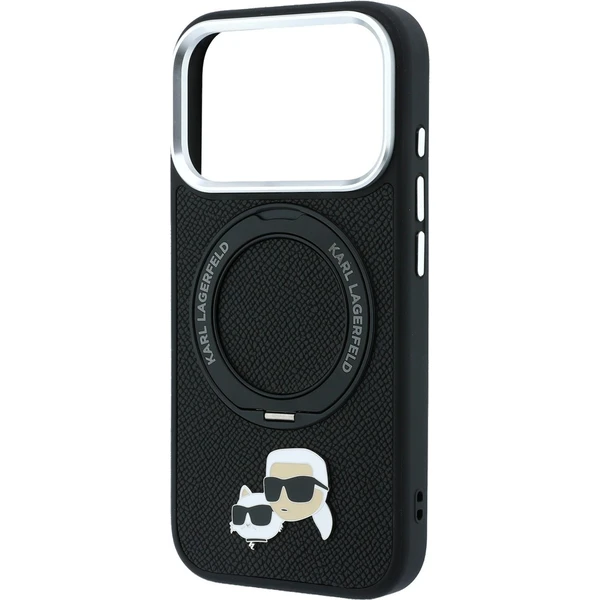 Karl Lagerfeld PU Grained K&CH Heads Ring Stand Magsafe kryt iPhone 18 Pro černý - Pouzdra - Obrázek 09d20bd9c8cc4622b3b664932825933b