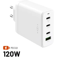 FIXED GaN nabíječka s 3xUSB-C a USB-A, PD 3.0, 120W, bílá - Nabíječky