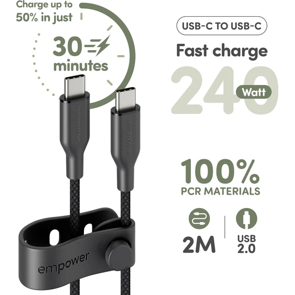 PanzerGlass USB-C/USB-C napájecí kabel 240W 2m černý - Kabely a redukce - Obrázek 0A3J000K01
