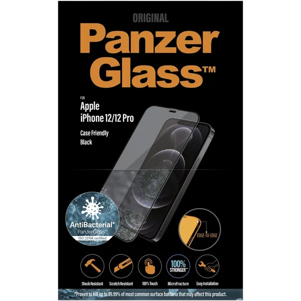 PanzerGlass Edge-to-Edge AntiBacterial sklo Apple iPhone 12/12 Pro černé - Ochranné folie a skla - Obrázek 0B8L500301