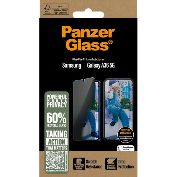 PanzerGlass® Privacy sklo Samsung Galaxy A36 5G s instalačním rámečkem - Ochranné folie a skla - Obrázek 0BUC000K01