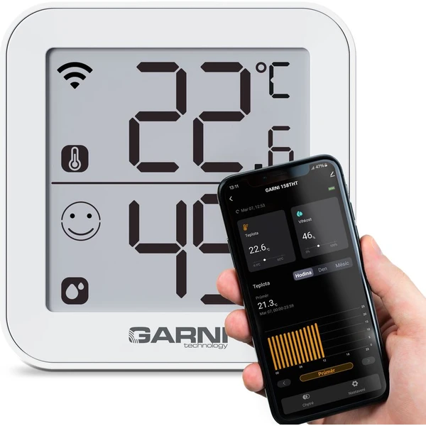GARNI 158THT chytrý vnitřní teploměr s vlhkoměrem bílý - Meteostanice - Obrázek 0FJG000K01