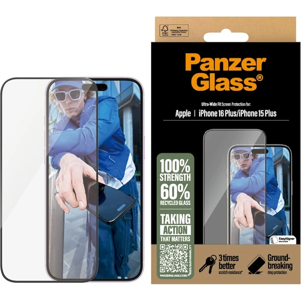 PanzerGlass® Ultra-Wide Fit Apple iPhone 16 Plus/15 Plus s instalačním rámečkem - Ochranné folie a skla - Obrázek 0G08000P01