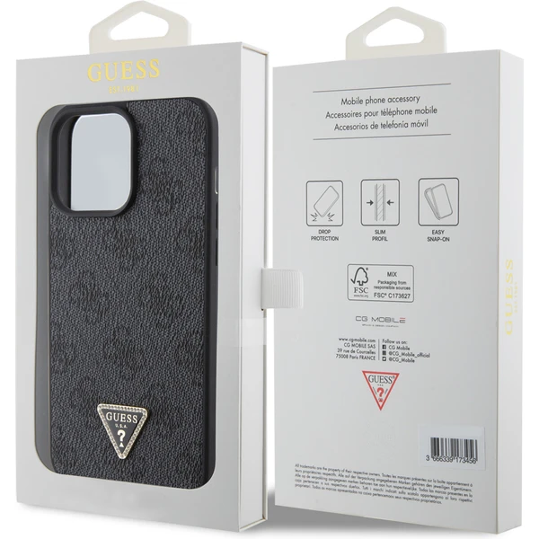 Guess PU 4G Strass Triangle Metal Logo kryt iPhone 15 Pro Max černý - Pouzdra - Obrázek 0KK8000601