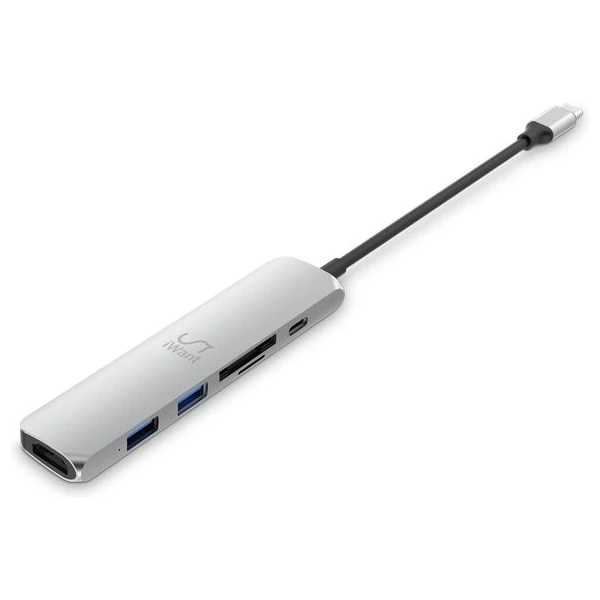 iWant USB-C HUB 6v1 HDMI + SD/Micro SD stříbrný - USB huby - Obrázek 0M88000601