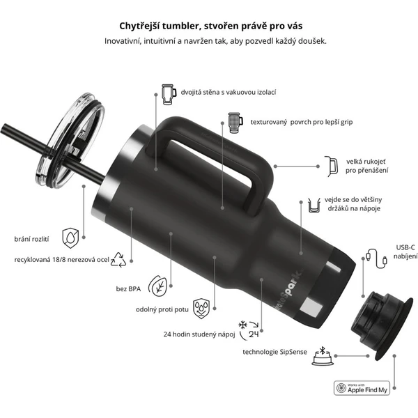 HidrateSpark PRO 2 Tumbler chytrý hrnek, 887 ml černý - Chytré láhve - Obrázek 0W2H000K01