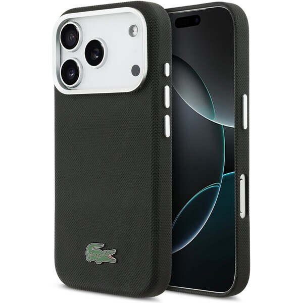 Lacoste Iconic Petit Pique Metal Logo MagSafe kryt iPhone 17 Pro černý