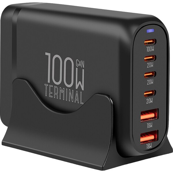 OBAL:ME Terminal GaN stolní nabíječka 4× USB-C + 2× USB-A 100W – černá