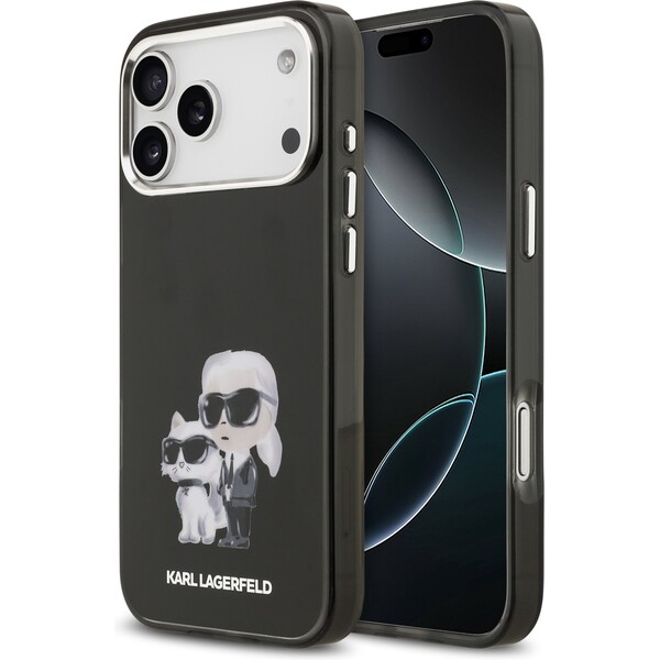 Karl Lagerfeld IML Aquarelle Karl and Choupette kryt iPhone 17 Pro Max černý