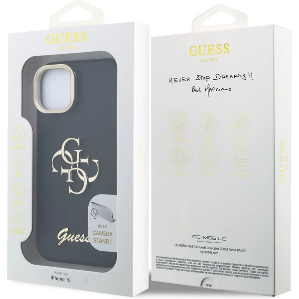 Guess PU Grained 4G Logo Stand Camera Frame kryt iPhone 15 černý - Pouzdra - Obrázek 0c4cabb21748405abc8c01683c503ac0