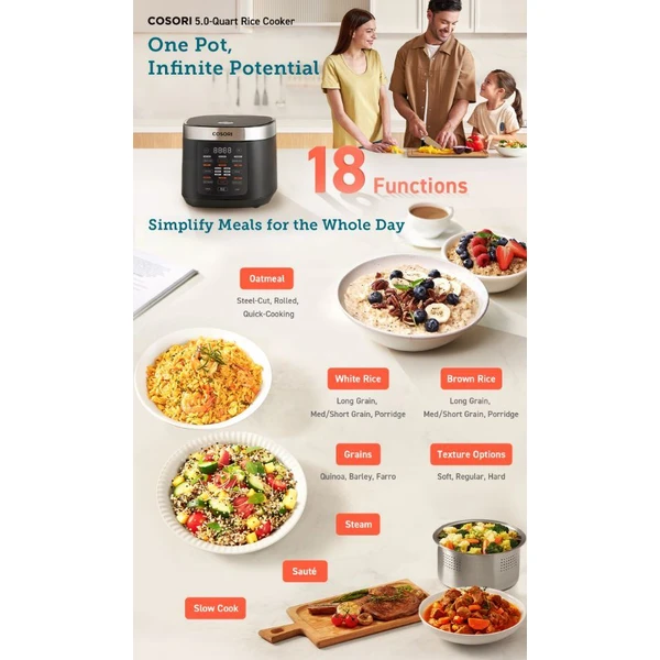 Cosori Multicooker CRC multifunkční hrnec a rýžovar 5L černý - Domácí spotřebiče - Obrázek 0cab6aca92a6422e84e24b5bf028fb57
