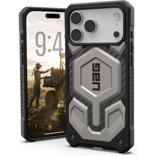 UAG Monarch Pro MagSafe Titanium kryt iPhone 17 Pro Max stříbrný