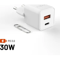 FIXED Mini GaN nabíječka s USB-C/USB-A (30W) PD bílá - Nabíječky