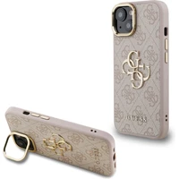 Guess PU 4G Metal Logo Stand Camera Frame kryt iPhone 14 růžový - Pouzdra