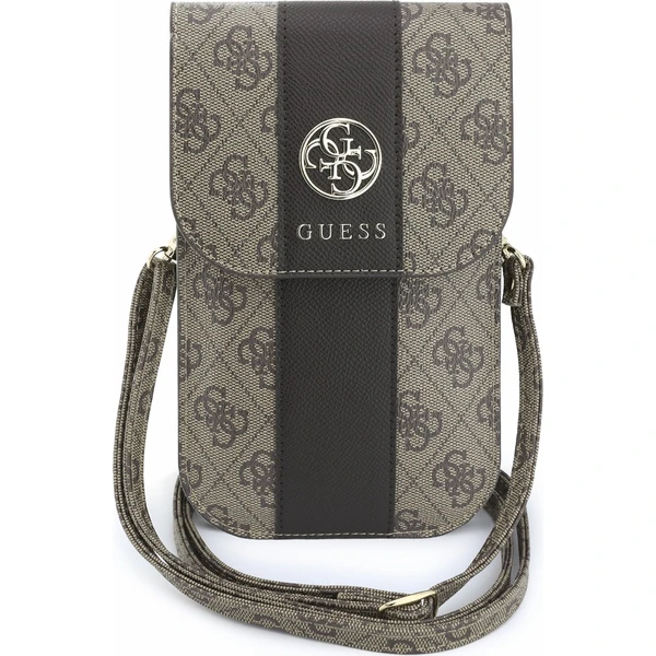 Guess PU 4G Stripe Metal Logo taška na telefon hnědá