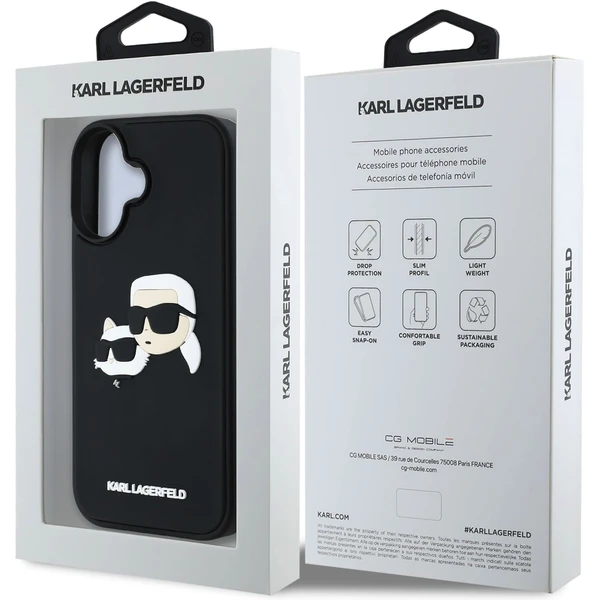 Karl Lagerfeld 3D Rubber Double Heads kryt iPhone 16 černý - Pouzdra - Obrázek 1159276ff0a641d981a095b293fddb88